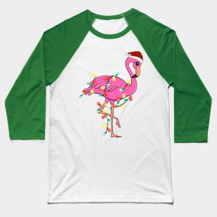 Flamingo Wrapped With Christmas Lights Baseball T-Shirt